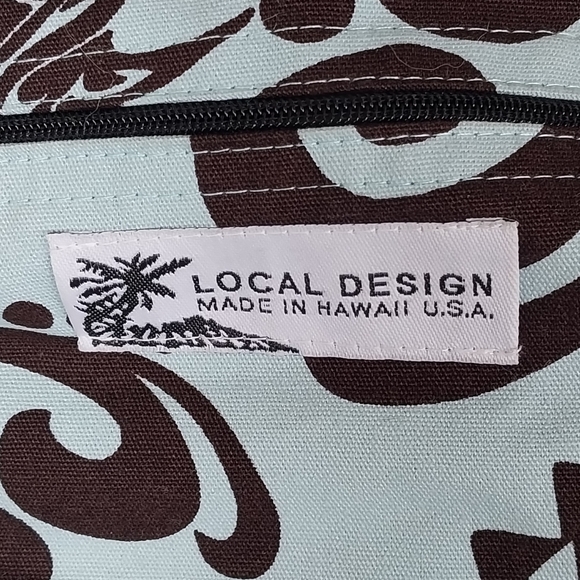 Local Design Made in Hawaii Blue and Brown Tribal Print Canvas Mini Backpack - Picture 3 of 7